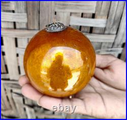 Antique Orange Glass 3.5 German Kugel Christmas Ornament Old 5 Leaves Cap 183