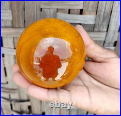 Antique Orange Glass 3.5 German Kugel Christmas Ornament Old 5 Leaves Cap 183