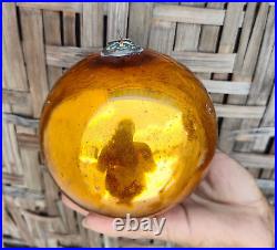 Antique Orange Glass 5.2 German Kugel Christmas Ornament Old 5 Leaves Cap 180