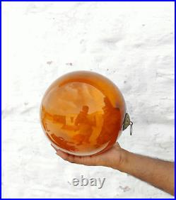 Antique Orange Glass 7.6 German Kugel Christmas Ornament Beehive Cap Rare 617