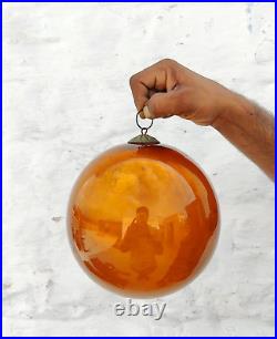 Antique Orange Glass 7.6 German Kugel Christmas Ornament Beehive Cap Rare 617