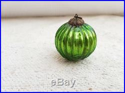 Antique Original 2 Parrot Green Ribbed Glass Christmas Heavy Ornament, Germany