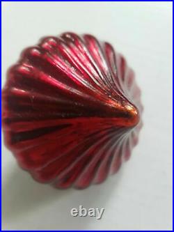 Antique Original Red Kugel Red Ribbed Christmas Ornament 3 inches Old Stock