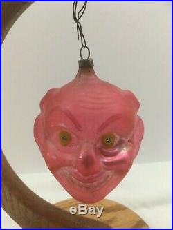 Antique Pink Devil's Head Christmas Glass Ornament, 1900