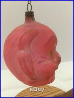 Antique Pink Devil's Head Christmas Glass Ornament, 1900
