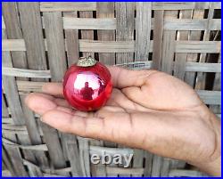 Antique Pink Glass 1.9 German Kugel Christmas Ornament 5 Leaves Brass Cap 378