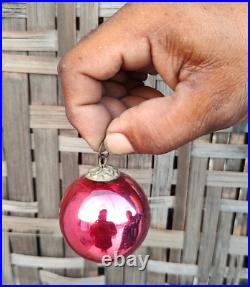 Antique Pink Glass 1.9 German Kugel Christmas Ornament 5 Leaves Brass Cap 378