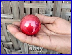 Antique Pink Glass 1.9 German Kugel Christmas Ornament 5 Leaves Brass Cap 378