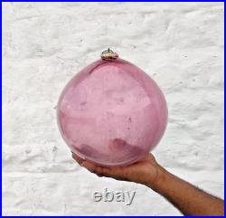 Antique Pink Glass 8.3 Heavy German Kugel Christmas Ornament 5 Leaves Cap 396