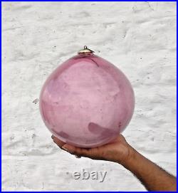 Antique Pink Glass 8.3 Heavy German Kugel Christmas Ornament 5 Leaves Cap 396