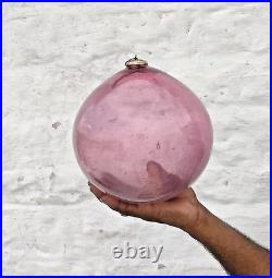 Antique Pink Glass 8.3 Heavy German Kugel Christmas Ornament 5 Leaves Cap 396