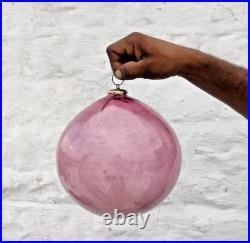 Antique Pink Glass 8.3 Heavy German Kugel Christmas Ornament 5 Leaves Cap 396