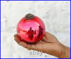 Antique Pink Glass German Kugel 4 Christmas Ornament 5 Leaves Brass Cap 359