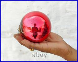 Antique Pink Glass German Kugel 4 Christmas Ornament 5 Leaves Brass Cap 359