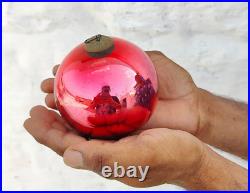 Antique Pink Glass German Kugel 4 Christmas Ornament 5 Leaves Brass Cap 359