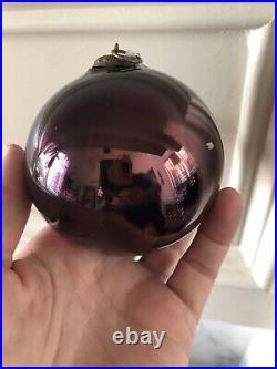 Antique RARE Round Amethyst Glass German Kugel Christmas Ornament- 1880s