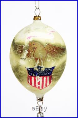 Antique Rare Blown Glass Patriotic Christmas Ornament Eagle & Shield ca1900