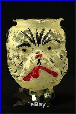 Antique Rare German Blown Glass Candle Lantern Bulldog Christmas Ornament ca1900