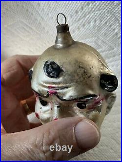 Antique Rare Large German Glass Clown Head Christmas Tree Ornament