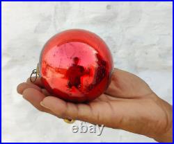 Antique Red Glass 3.4 German Kugel Christmas Ornament 5 Leaves Brass Cap 356