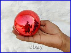 Antique Red Glass 3.4 German Kugel Christmas Ornament 5 Leaves Brass Cap 356