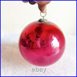 Antique Red Glass 6.25 Heavy German Kugel Christmas Ornament 5 Leaves Cap 304