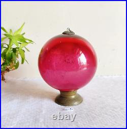 Antique Red Glass 6.25 Heavy German Kugel Christmas Ornament 5 Leaves Cap 304