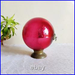Antique Red Glass 6.25 Heavy German Kugel Christmas Ornament 5 Leaves Cap 304