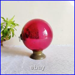 Antique Red Glass 6.25 Heavy German Kugel Christmas Ornament 5 Leaves Cap 304