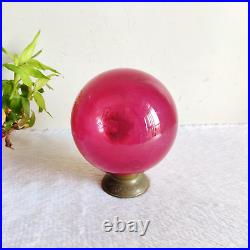 Antique Red Glass 6.25 Heavy German Kugel Christmas Ornament 5 Leaves Cap 304