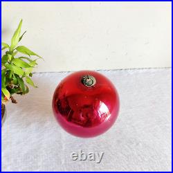 Antique Red Glass 6.25 Heavy German Kugel Christmas Ornament 5 Leaves Cap 304