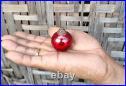 Antique Red Glass German Kugel 1.3 Christmas Ornament 5 Leaves Brass Cap 380