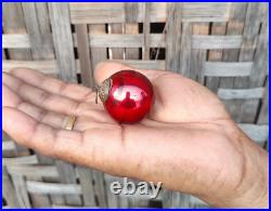 Antique Red Glass German Kugel 1.3 Christmas Ornament 5 Leaves Brass Cap 380