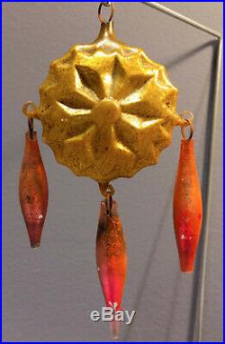 Antique STAR w Three Glass hooks & Attached Beads Blown Glass Christmas ornament