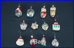 Antique Set of 12 Feather Tree Mercury Glass Christmas Ornaments Made in Germany