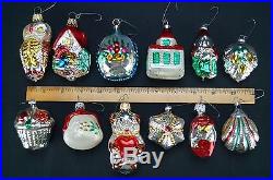 Antique Set of 12 Feather Tree Mercury Glass Christmas Ornaments Made in Germany