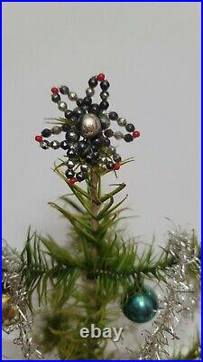 Antique Stamped German Goose feather Christmas Tree w Glass Ornaments & Santa