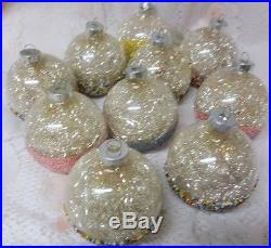 Antique USA Glass Silver Foil Icicle Glitter Wash Balls Christmas Tree Ornaments