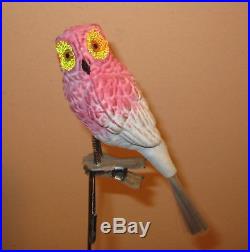 Antique Unsilvered Large Owl Clipon Christmas Ornament Glass Eyes