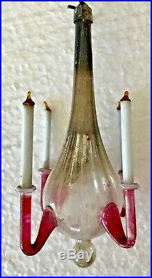 Antique VTG 4 Annealed Candle Chandelier Fantasy Glass German Christmas Ornament
