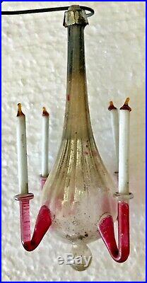Antique VTG 4 Annealed Candle Chandelier Fantasy Glass German Christmas Ornament