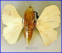Antique VTG Amber Unsilvered Butterfly Spun Glass Wing German Christmas Ornament