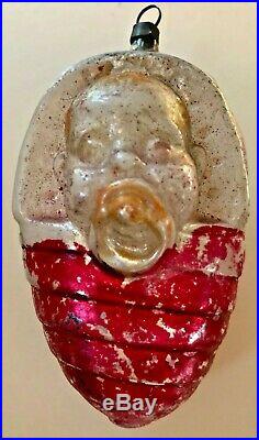 Antique VTG Baby In Bunting & Pacifier Glass German Figural Christmas Ornament
