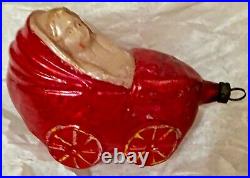 Antique VTG Baby In Carriage W Rattle German Figural Christmas Tree Ornament