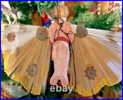 Antique VTG Composition Angel Spun Glass Wings German Christmas Ornament