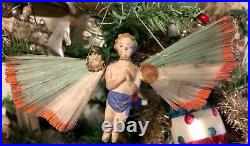 Antique VTG Composition Angel Spun Glass Wings German Christmas Ornament #2