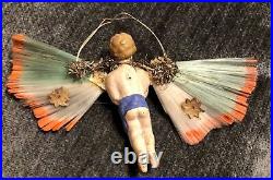 Antique VTG Composition Angel Spun Glass Wings German Christmas Ornament #2