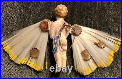 Antique VTG Composition Angel Spun Glass Wings German Christmas Ornament #3