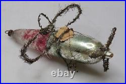 Antique VTG Crinkle Wire Wrapped AIRPLANE Blown Glass Christmas Ornament Germany