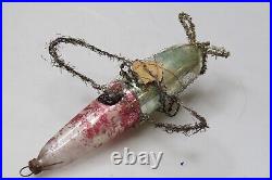 Antique VTG Crinkle Wire Wrapped AIRPLANE Blown Glass Christmas Ornament Germany